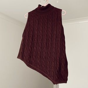 Brown Turtleneck Diagonal Cut